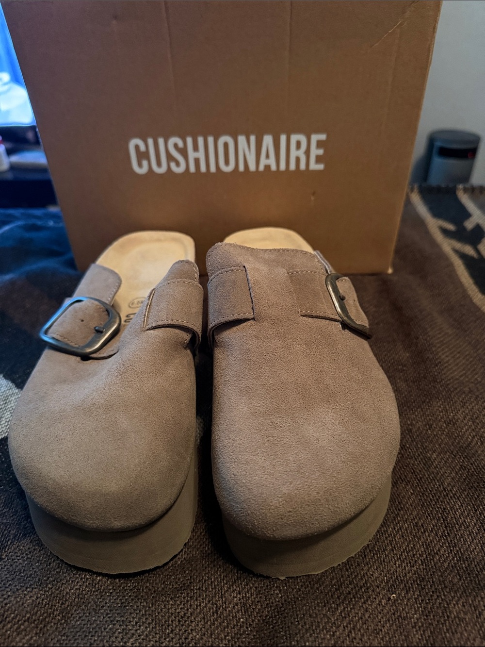 Cushionaire Taupe Suede Clog Mules